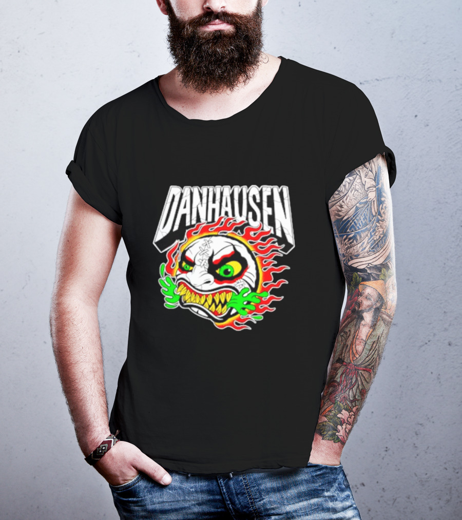 Danhausen Fiery Baseball Face With Flames And Green Claws T-Shirt