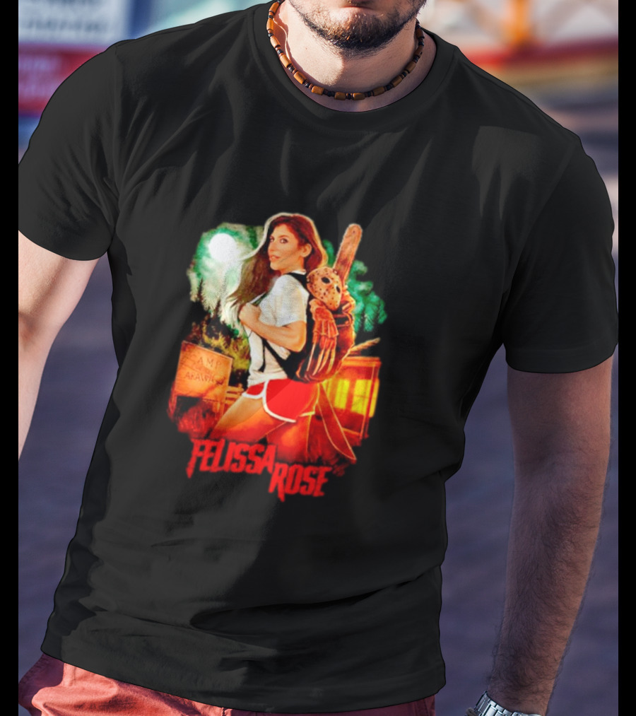 Felissa Rose Happy Camper Camp Arawak Masked Figure Forest Scene T-Shirt