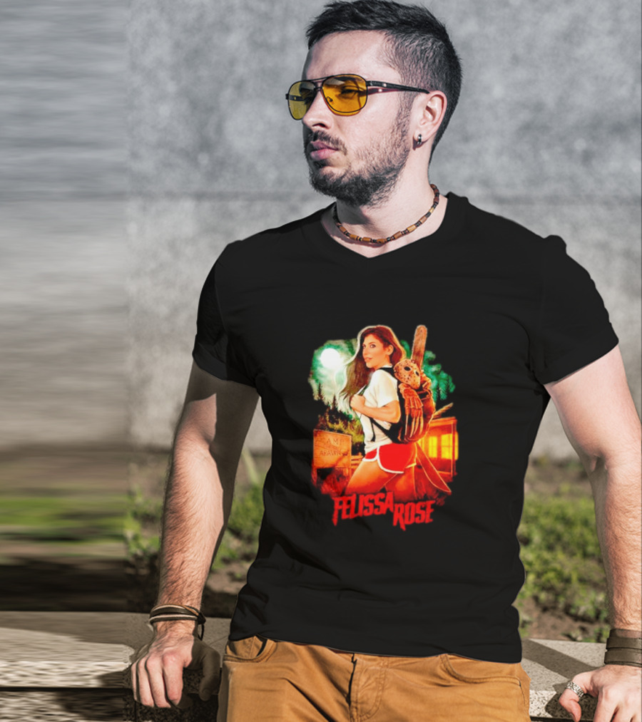 Felissa Rose Happy Camper Camp Arawak Masked Figure Forest Scene T-Shirt