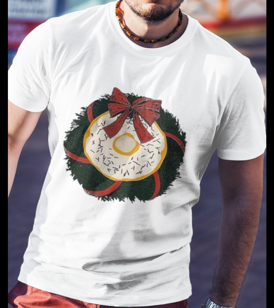 Gibson's Donuts Christmas Holiday Wreath With Red Bow And Donut Sprinkles T-Shirt