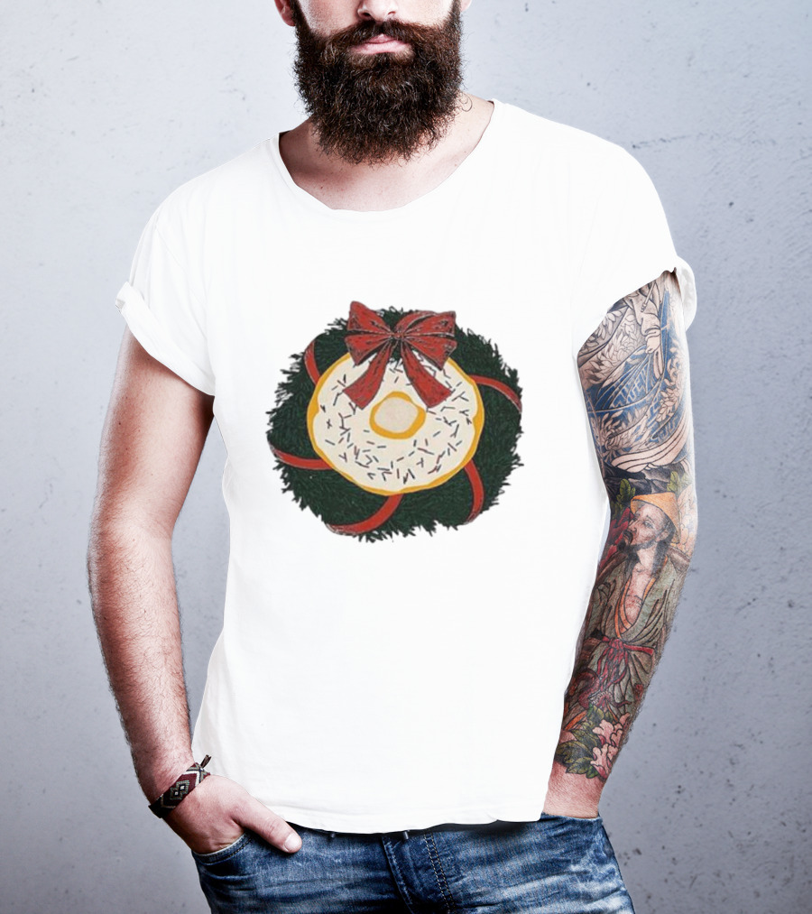 Gibson's Donuts Christmas Holiday Wreath With Red Bow And Donut Sprinkles T-Shirt