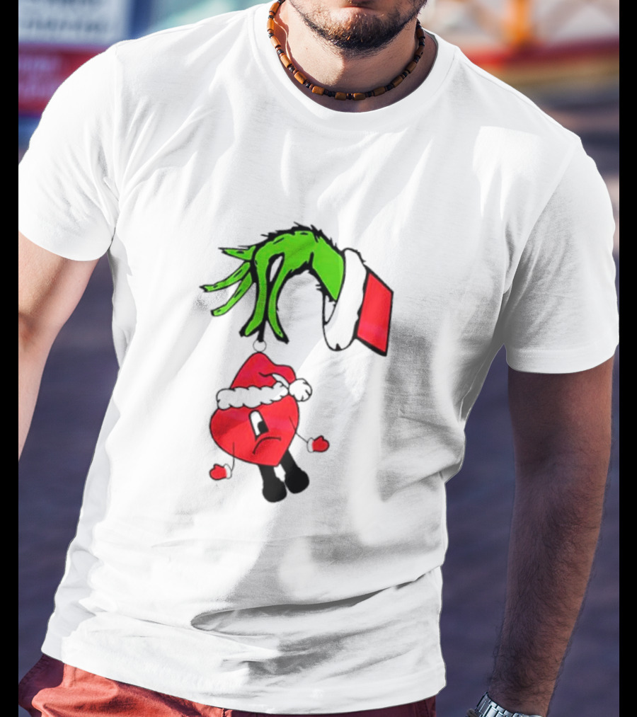 Grinch Hand Bad Bunny Santa Hat Christmas T-Shirt