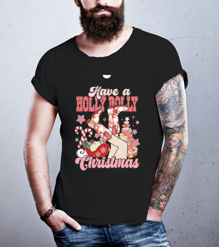 Have A Holly Dolly Christmas Sleigh Candy Canes And Stars T-Shirt