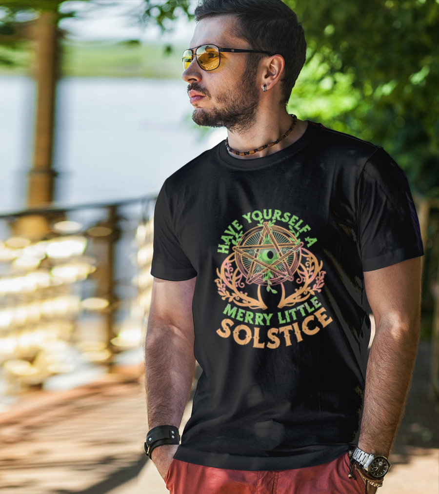 Have Yourself A Merry Little Solstice Pentagram And Leaves T-Shirt