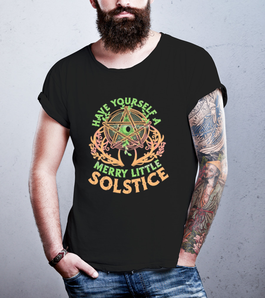 Have Yourself A Merry Little Solstice Pentagram And Leaves T-Shirt