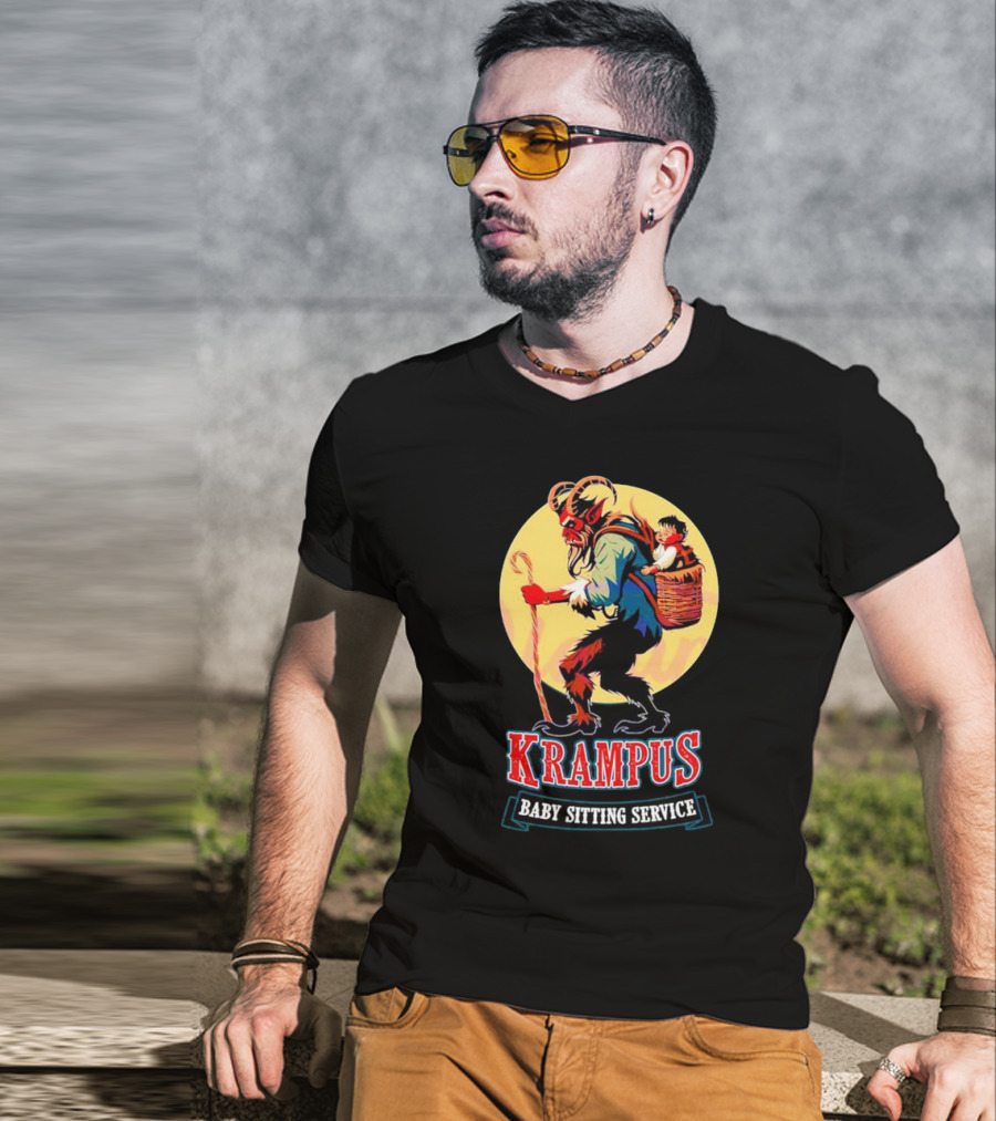 Krampus Baby Sitting Service Horror Christmas Monster Carrying Child T-Shirt