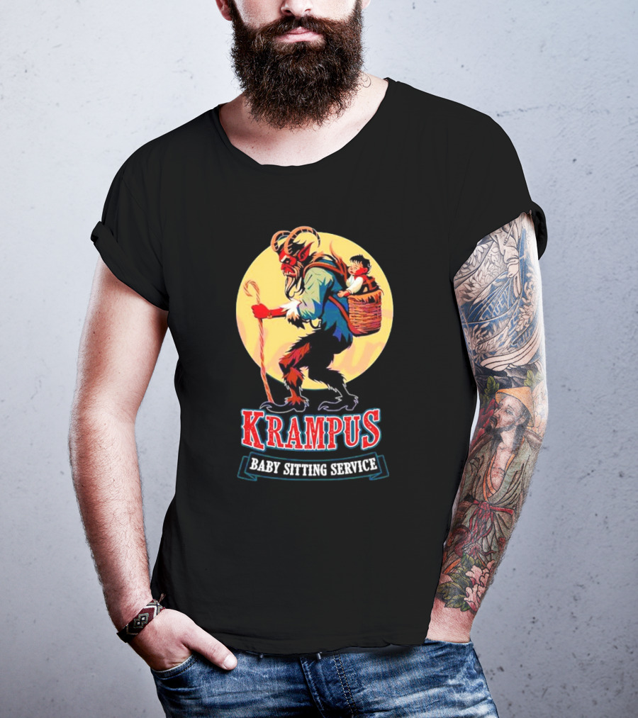 Krampus Baby Sitting Service Horror Christmas Monster Carrying Child T-Shirt