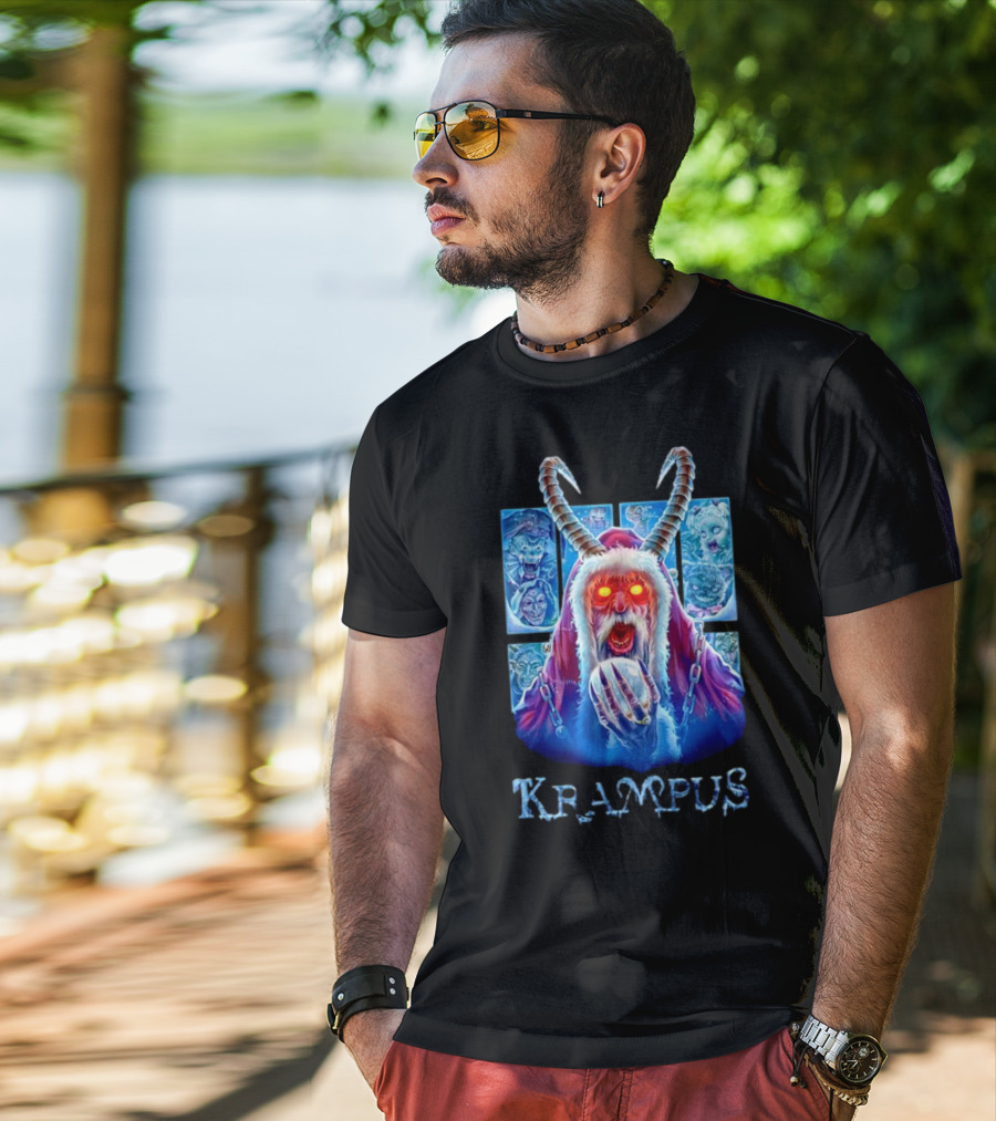 Krampus The Shadow Of St Nick With Horned Demon And Scary Faces T-Shirt