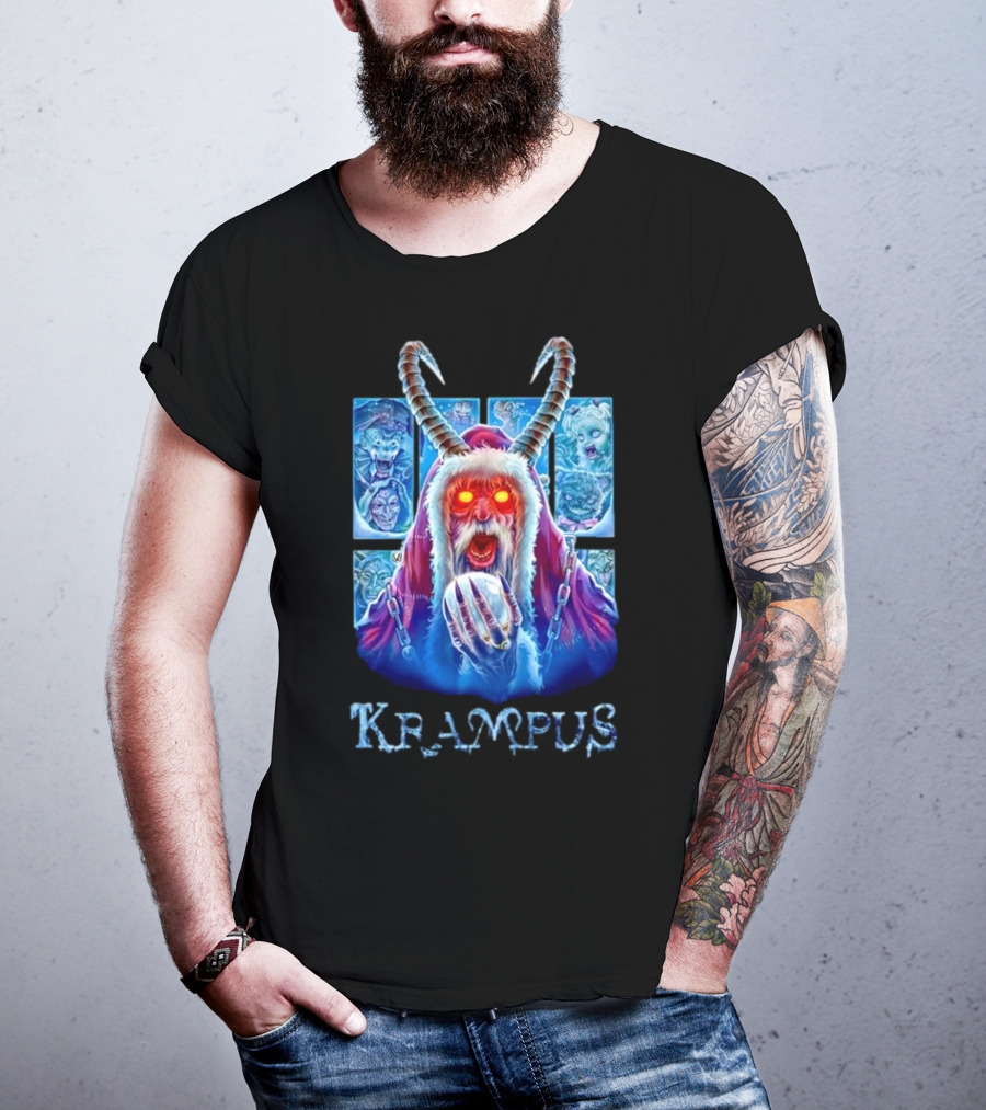 Krampus The Shadow Of St Nick With Horned Demon And Scary Faces T-Shirt