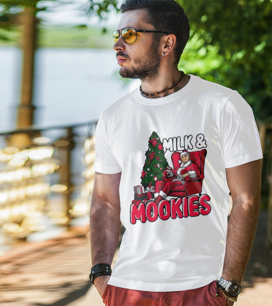 Milk And Mookies Santa By The Christmas Tree T-Shirt