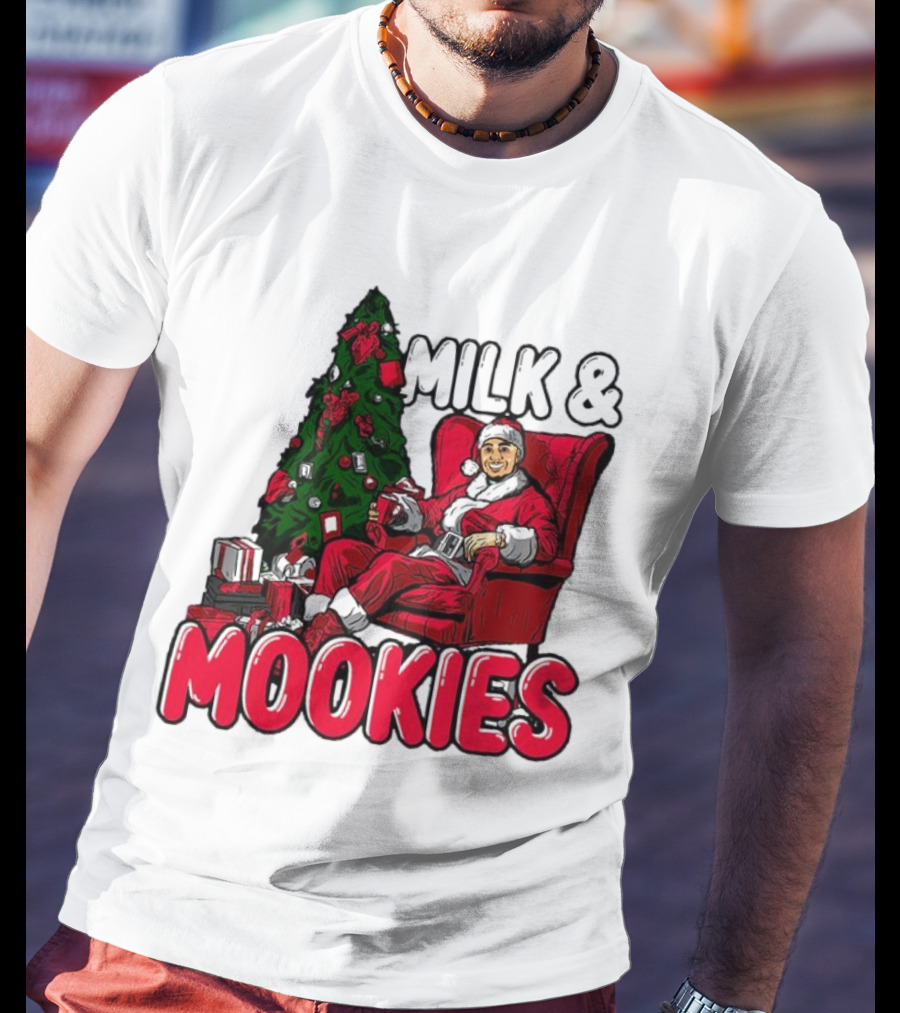 Milk And Mookies Santa By The Christmas Tree T-Shirt