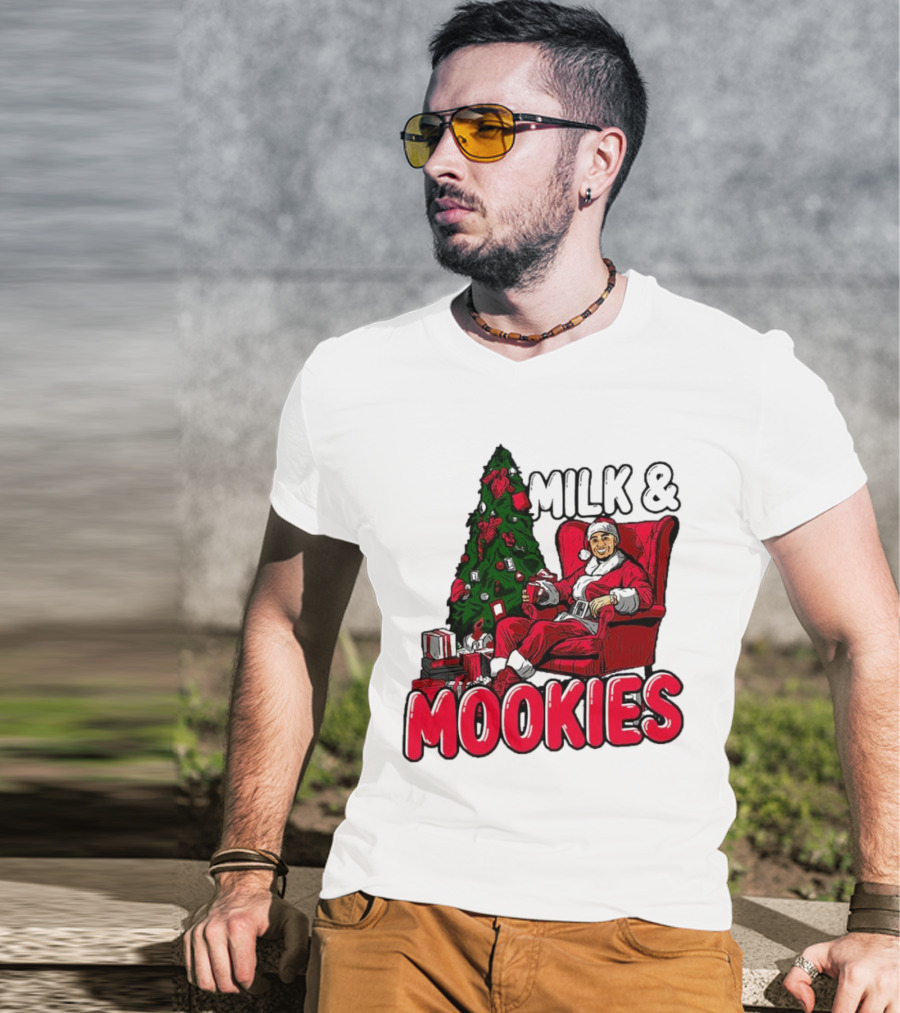 Milk And Mookies Santa By The Christmas Tree T-Shirt