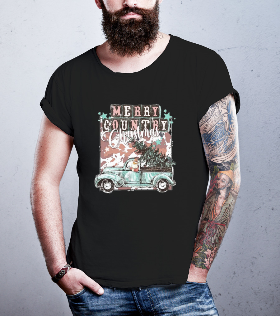 Merry Country Christmas Santa Truck With Tree T-Shirt