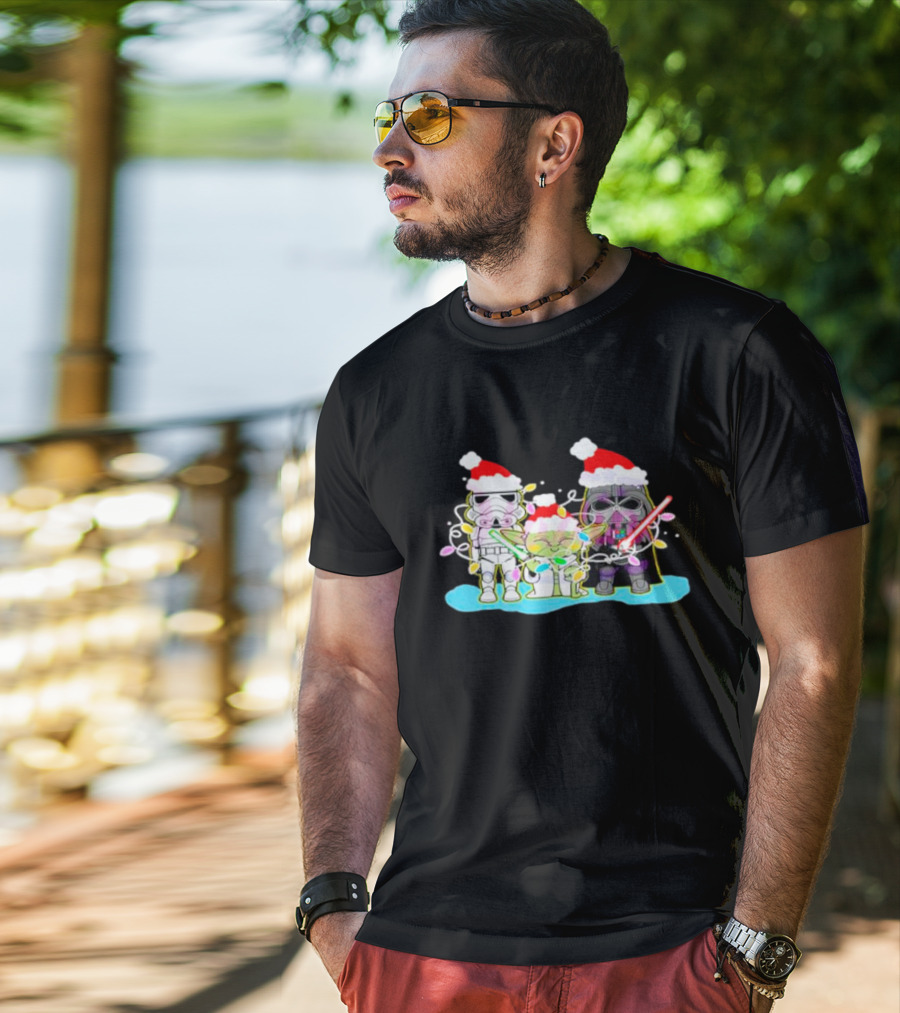 Santa Star Wars Characters With Christmas Lights T-Shirt