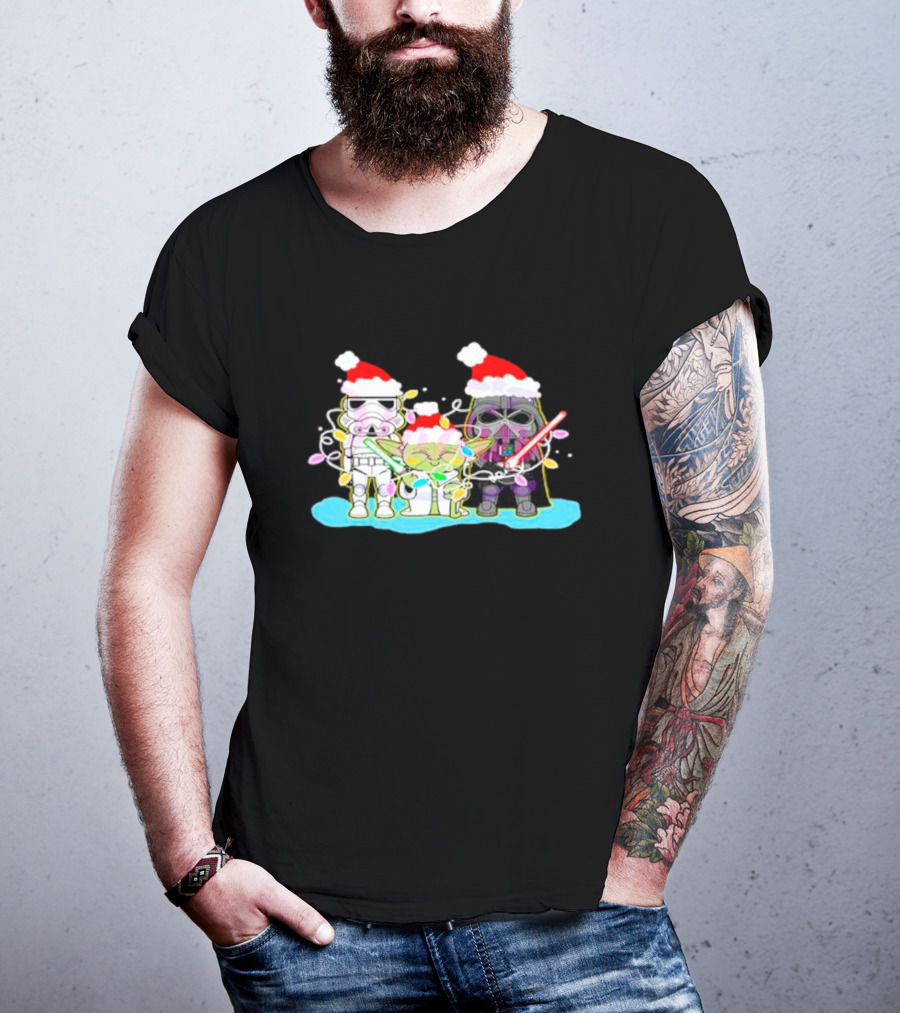 Santa Star Wars Characters With Christmas Lights T-Shirt