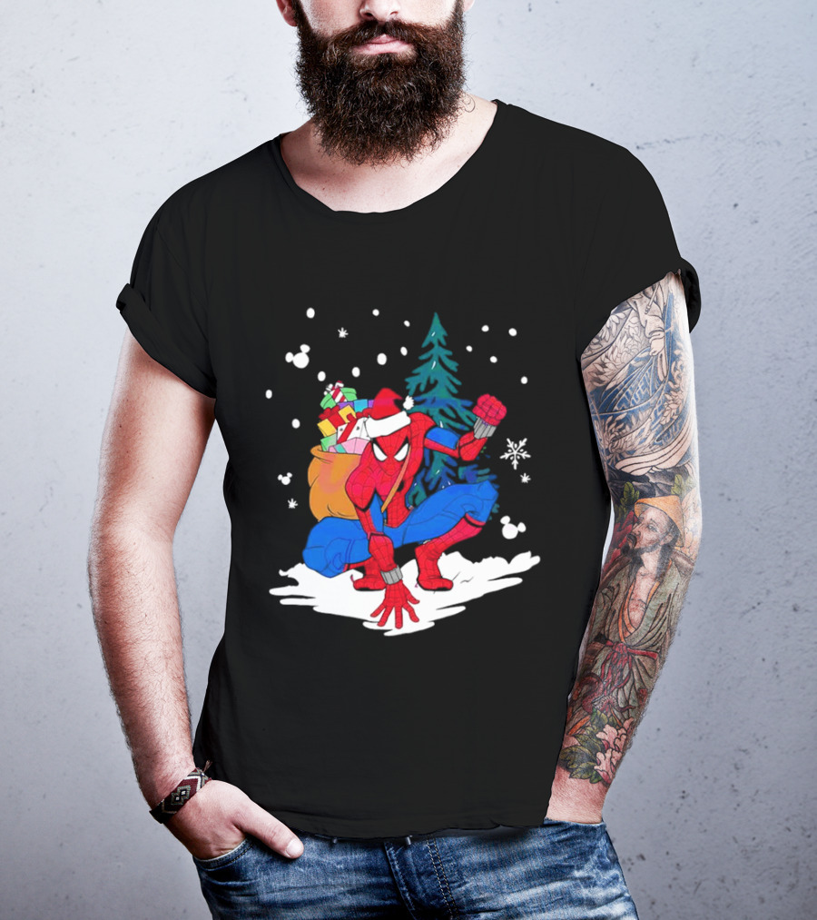 Spiderman Santa Christmas Tree Snow Presents T-Shirt
