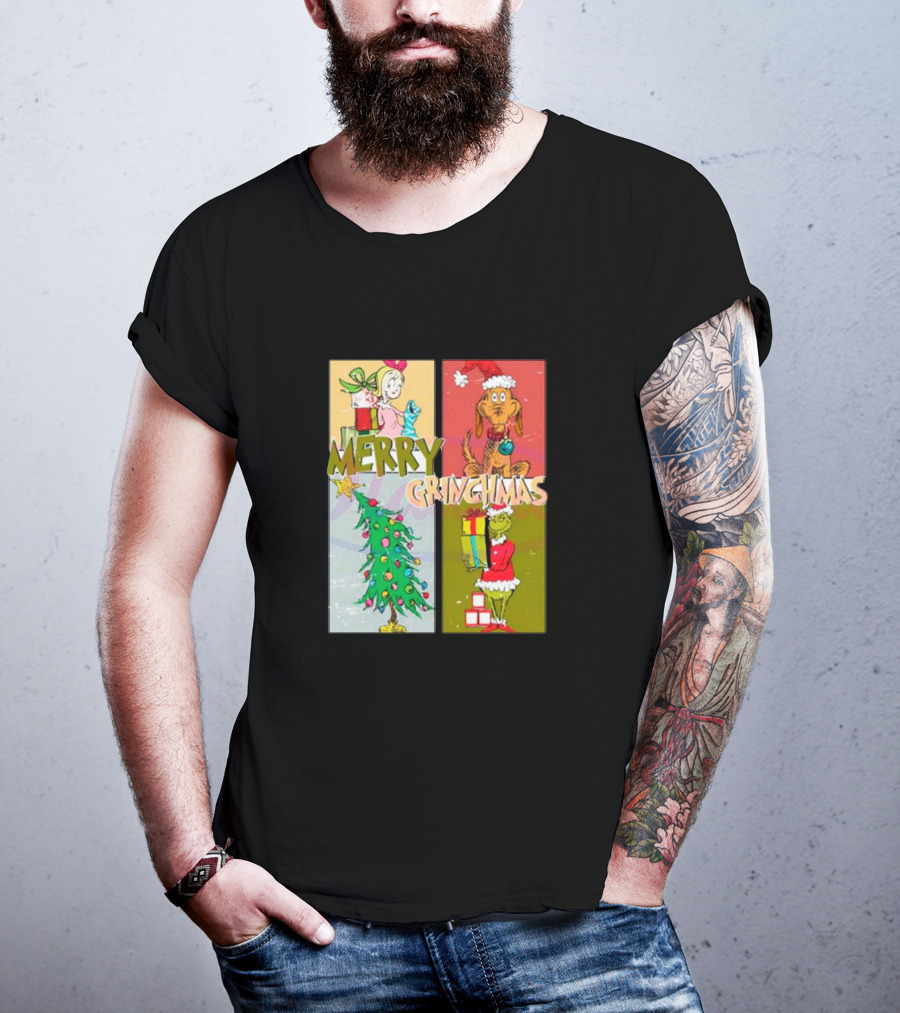Merry Grinchmas Characters Vintage Grinch And Max Christmas Tree T-Shirt