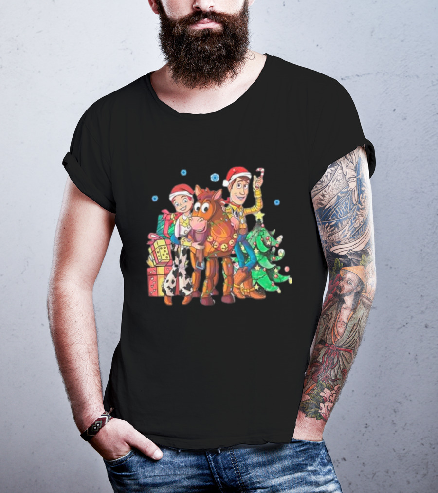 Toy Story Christmas Jessie Woody Bullseye Santa Hats Presents Christmas Tree T-Shirt