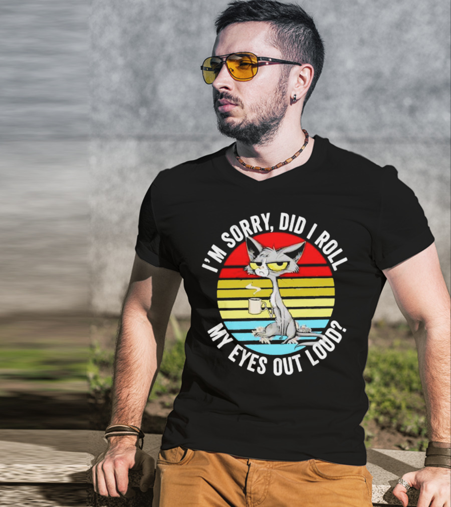 I'm Sorry Did I Roll My Eyes Out Loud Cat Retro Vintage Style Stripe T-Shirt