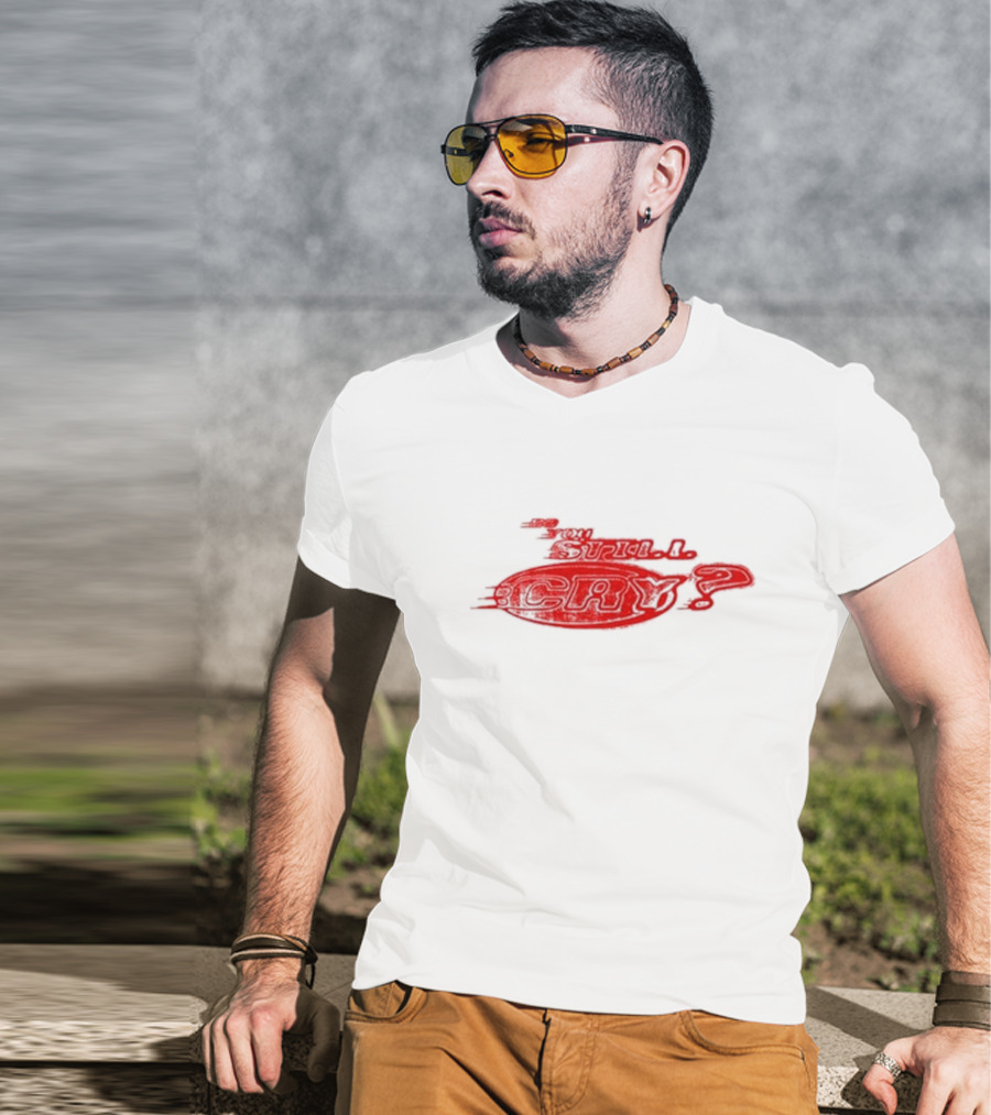 Do You Still Cry? Red Distorted Text T-Shirt