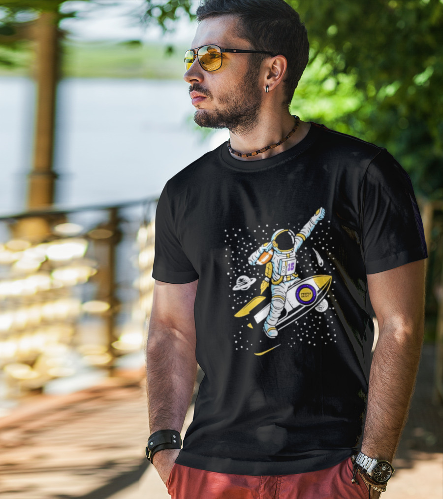 Phil Mackey Purple Daily Passtronaut Football Astronaut Galaxy Surfing 15 Space Adventure T-Shirt