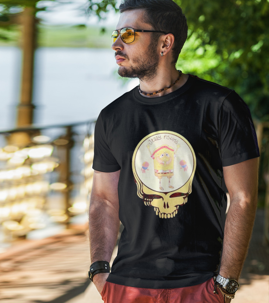 SpongeBob Jerry Fishing Grateful Dead Skull T-Shirt