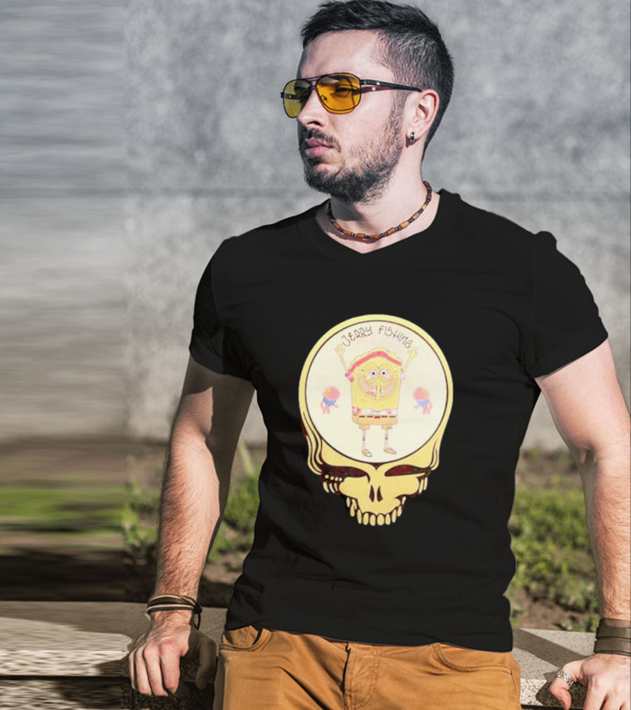 SpongeBob Jerry Fishing Grateful Dead Skull T-Shirt