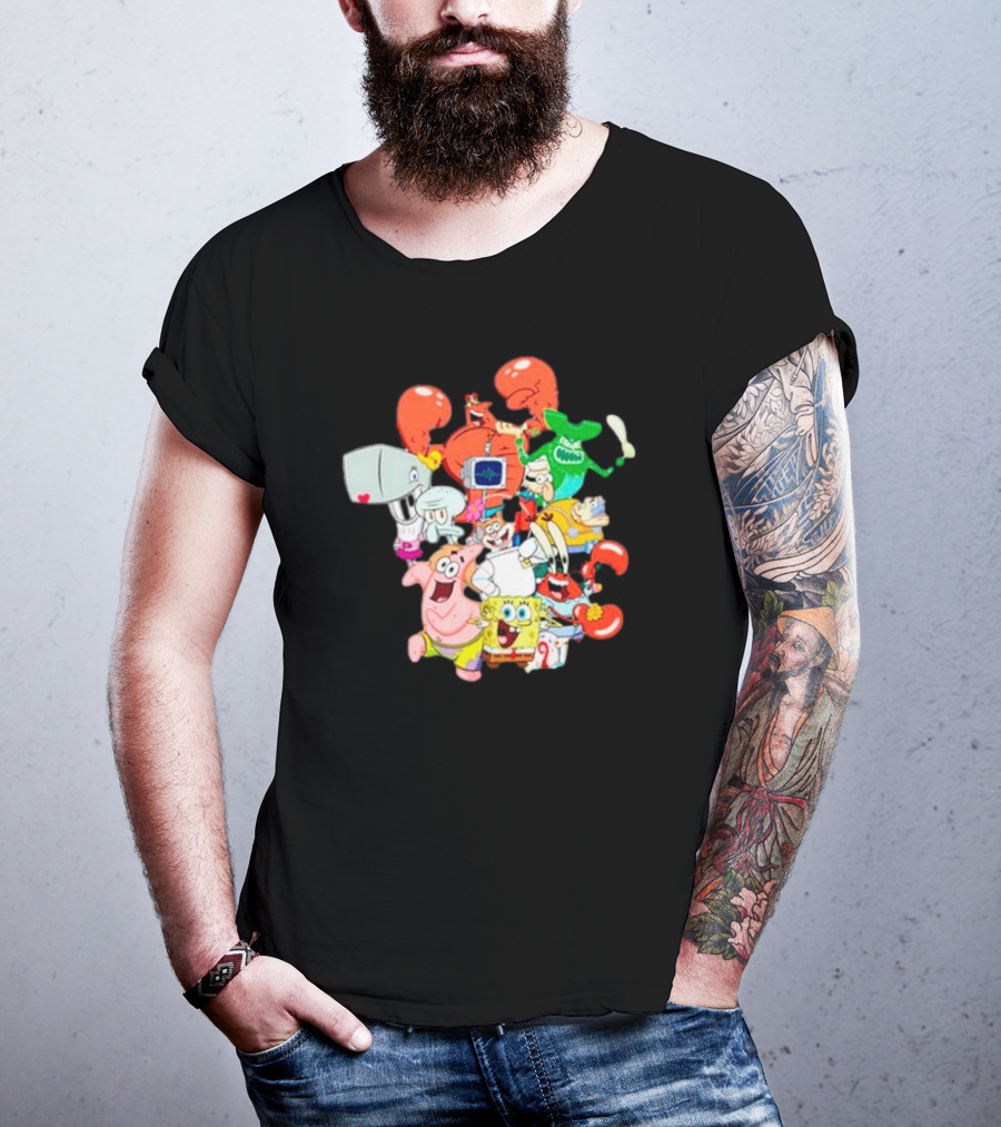 SpongeBob SquarePants Group Shot Pose With Characters From Bikini Bottom T-Shirt