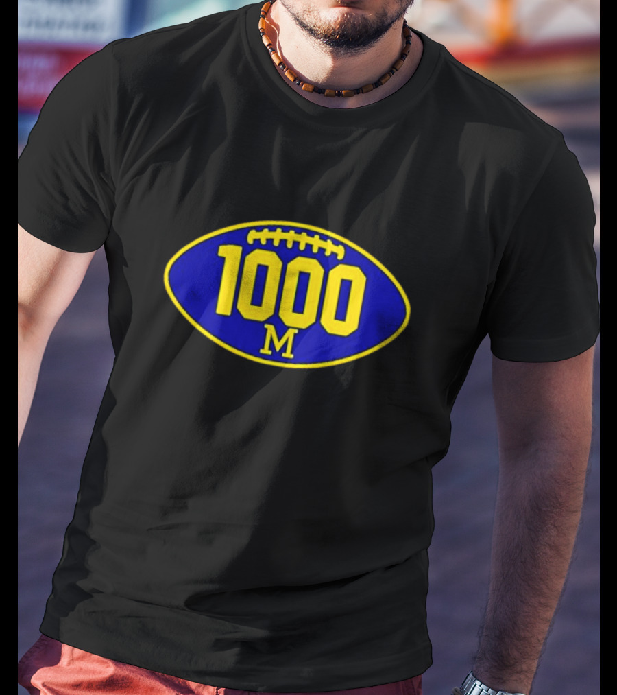 Michigan Football 1000 Wins M Logo Oval T-Shirt