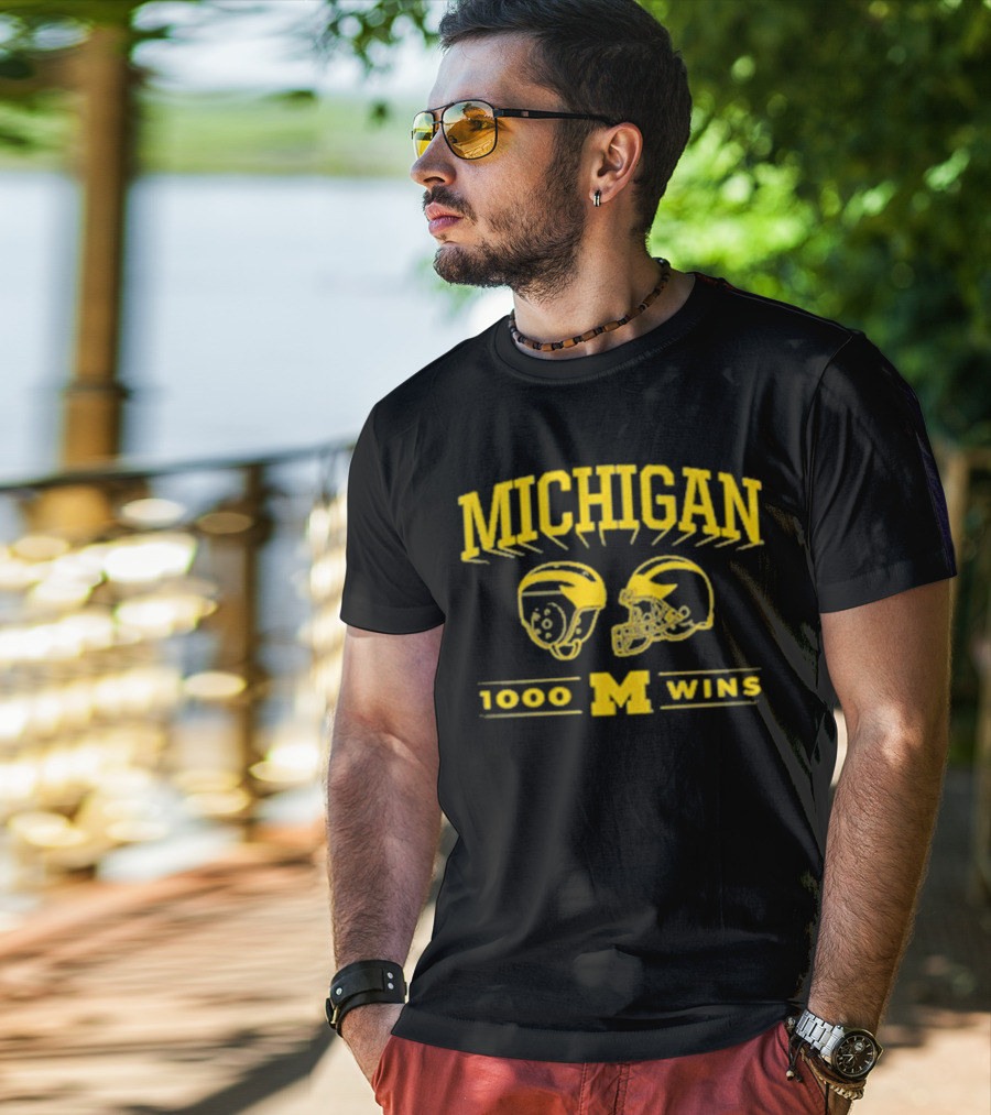 Michigan 1000 Wins Football Helmet M T-Shirt