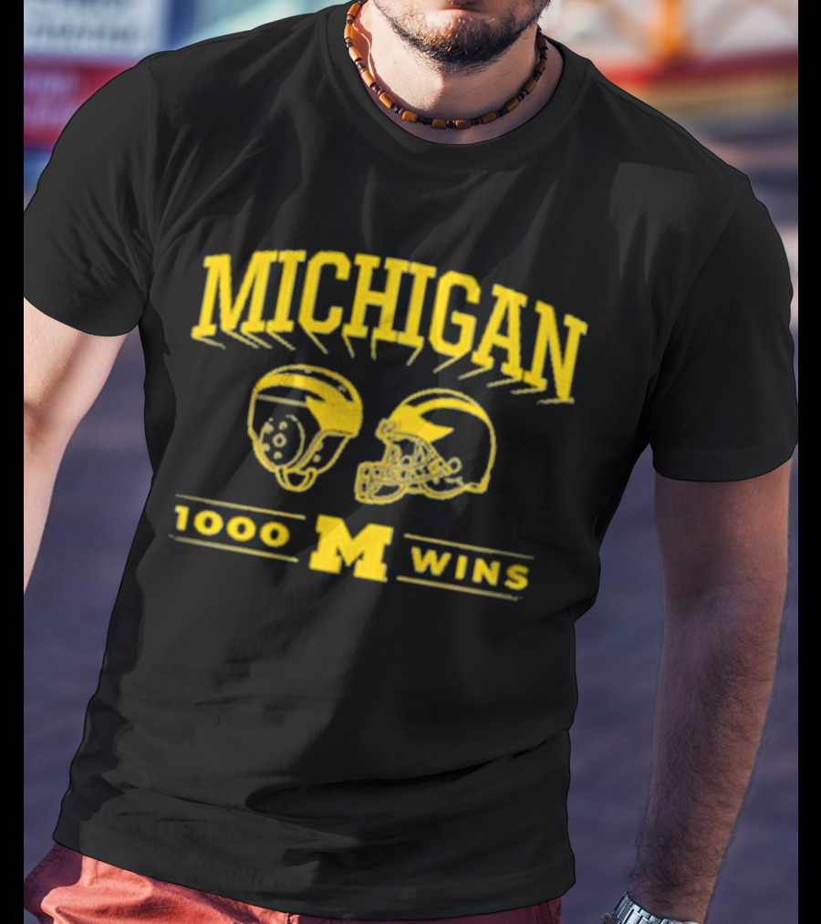 Michigan 1000 Wins Football Helmet M T-Shirt