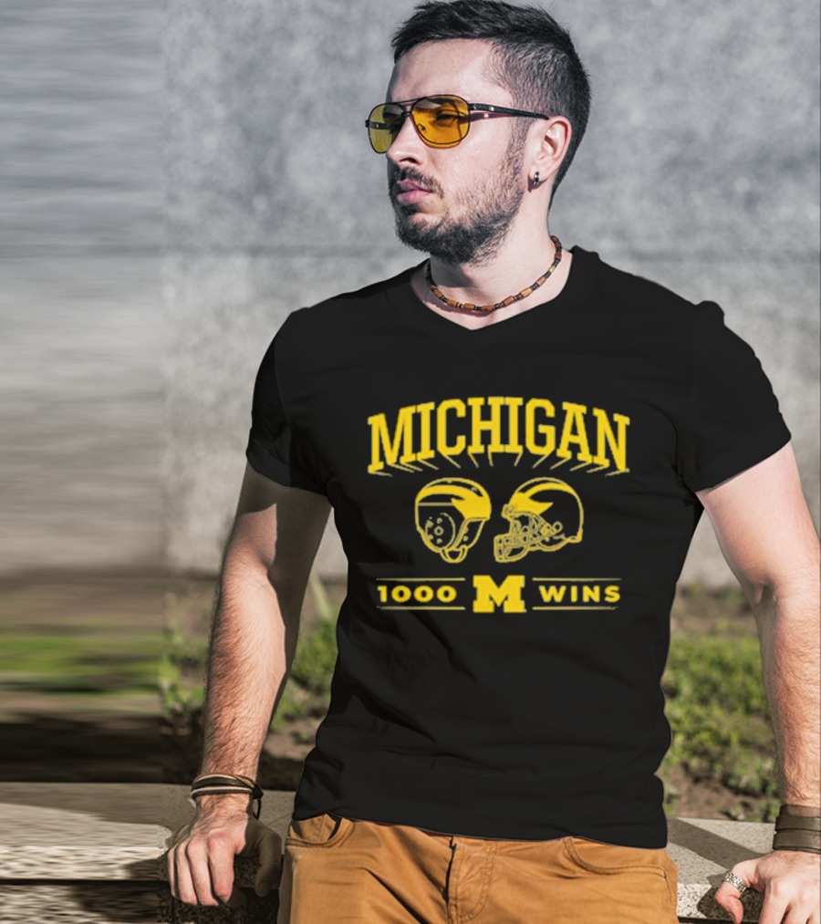Michigan 1000 Wins Football Helmet M T-Shirt