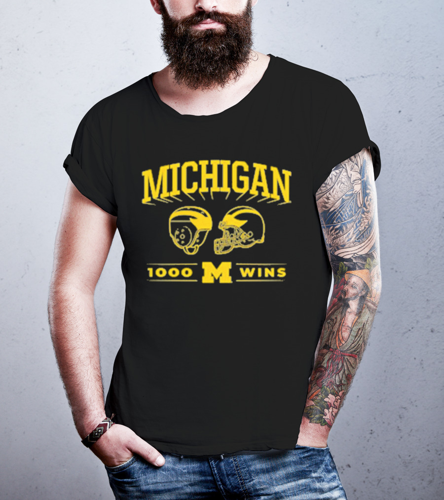 Michigan 1000 Wins Football Helmet M T-Shirt