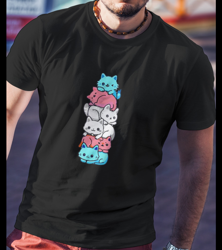 Transgender Pride Cats Stack Flag Colors T-Shirt