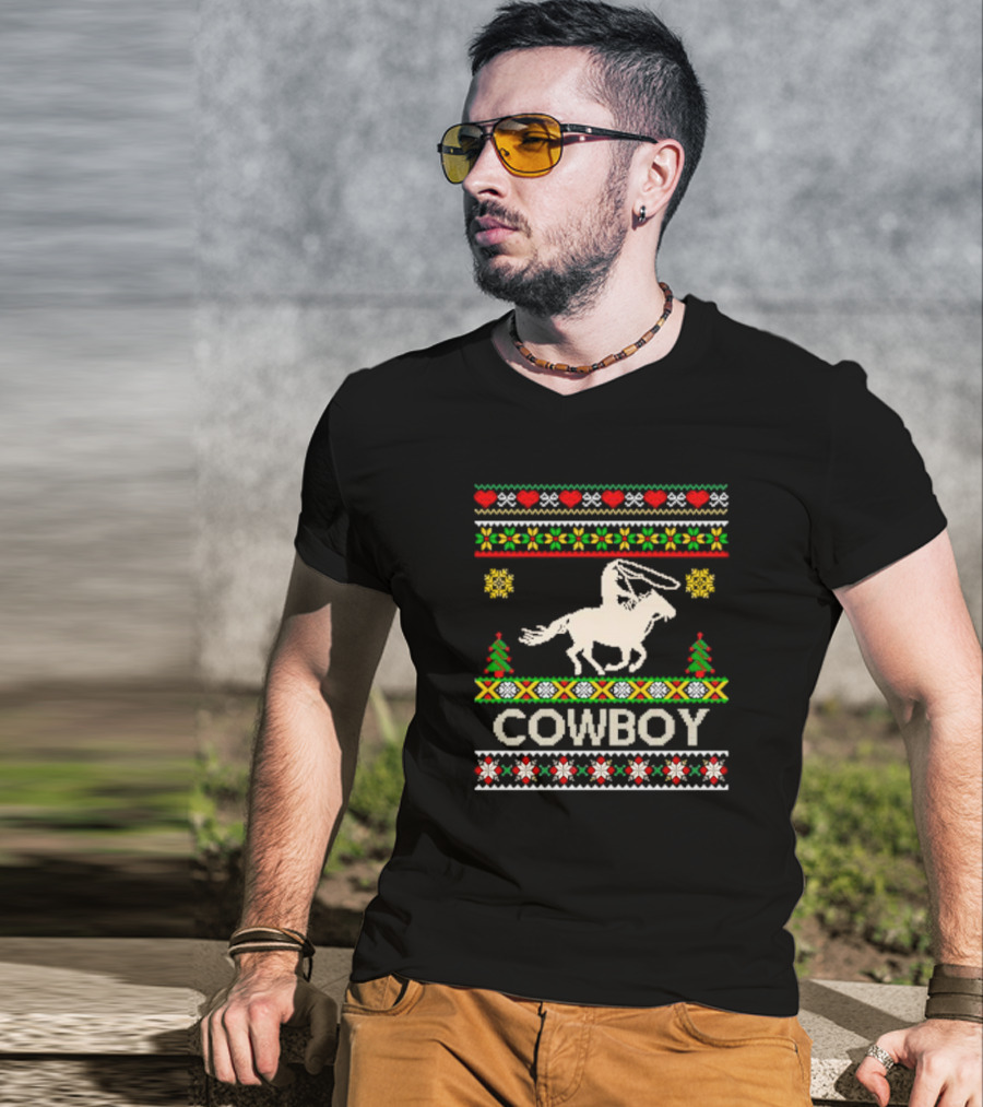 Cowboy Christmas Ugly Sweater Knit T-Shirt