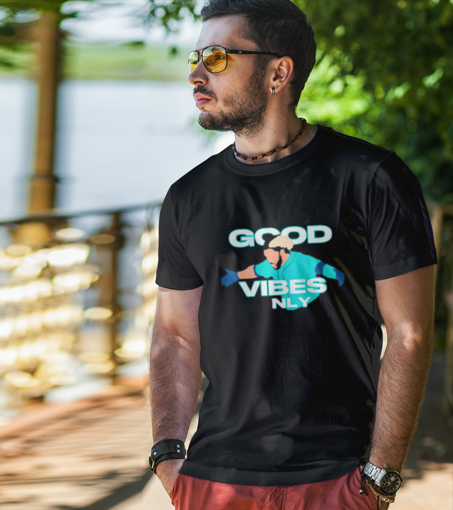 Geno Suarez Good Vibes Only Baseball-Themed T-Shirt