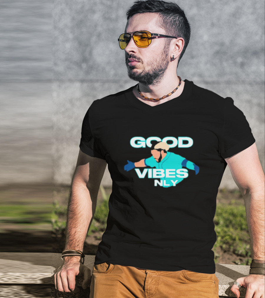 Geno Suarez Good Vibes Only Baseball-Themed T-Shirt