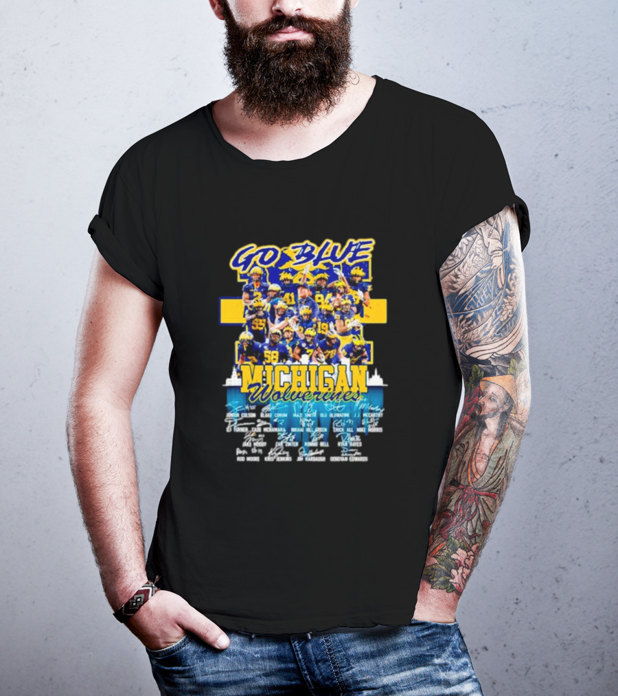 Go Blue Michigan Wolverines Team Roster Signatures Collection T-Shirt