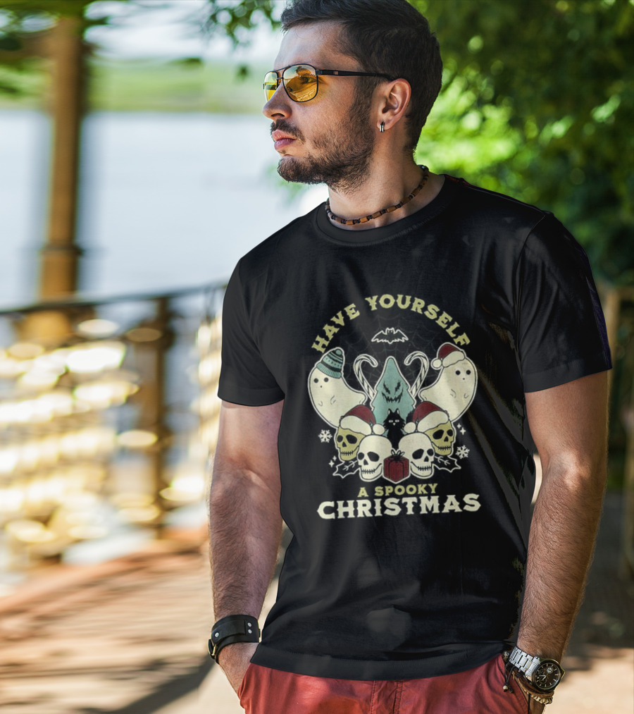Have Yourself A Spooky Christmas With Ghosts Skulls And Bat T-Shirt