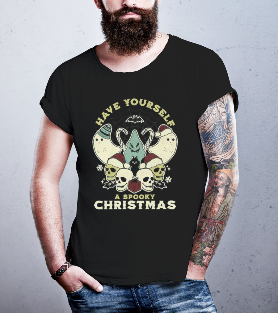 Have Yourself A Spooky Christmas With Ghosts Skulls And Bat T-Shirt