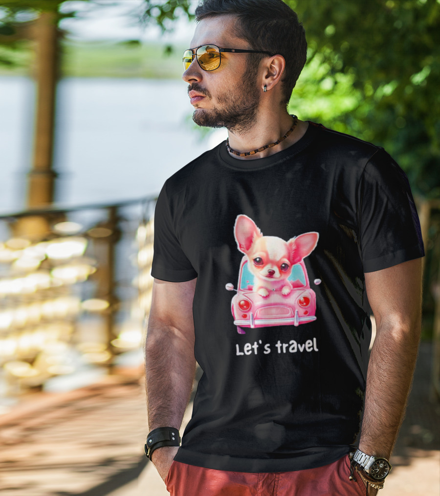 Let's Travel Chihuahua In Pink Car Adventure T-Shirt