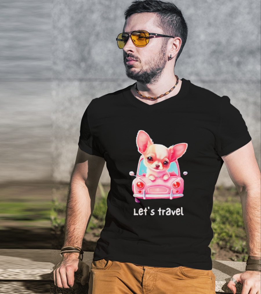 Let's Travel Chihuahua In Pink Car Adventure T-Shirt