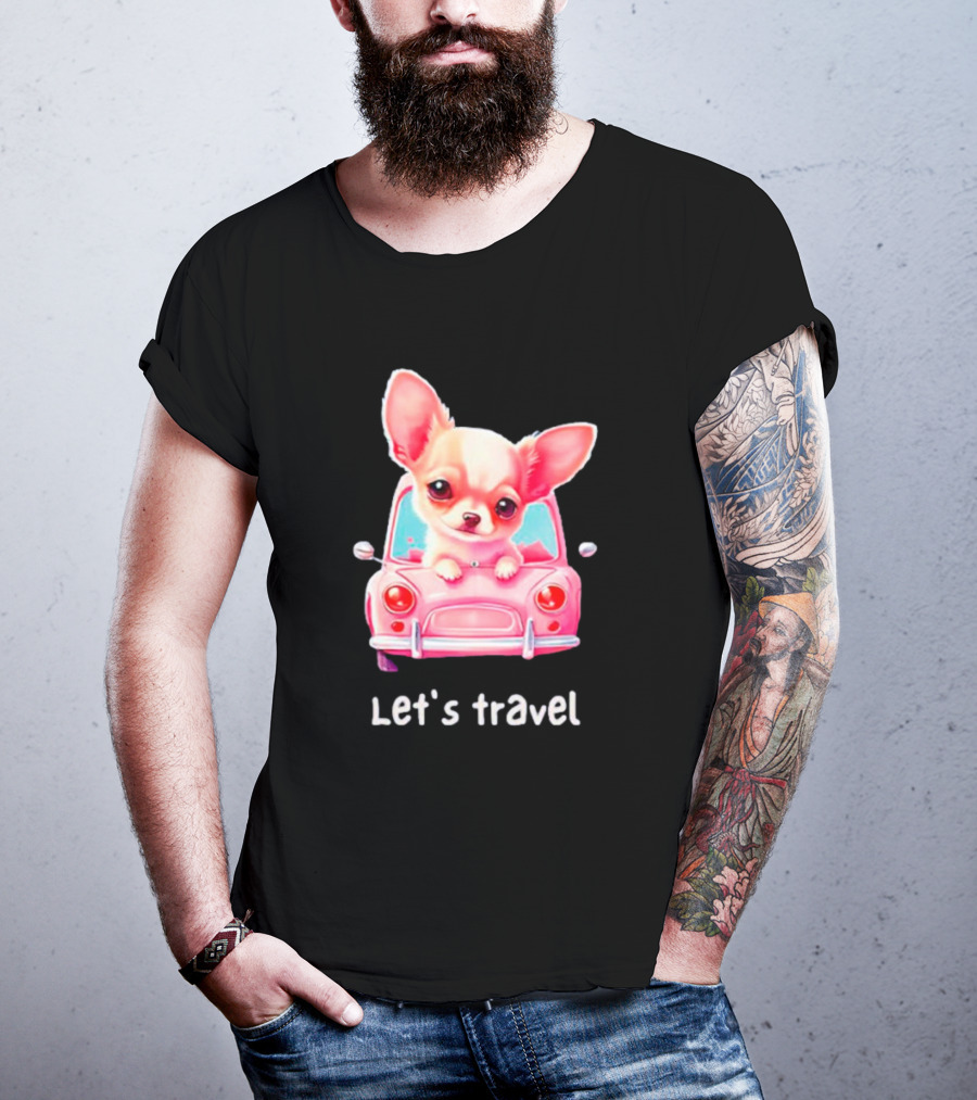 Let's Travel Chihuahua In Pink Car Adventure T-Shirt