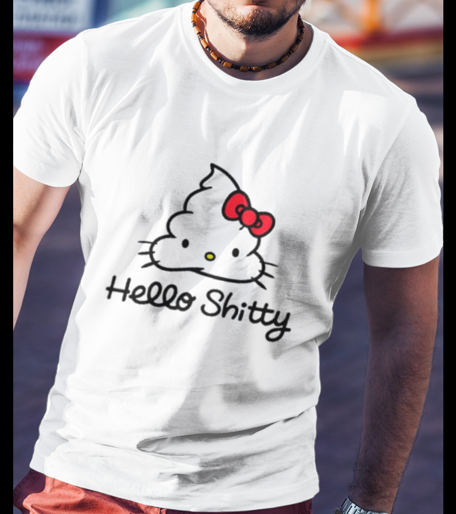 Hello Shitty Poop Emoji Parody With Red Bow T-Shirt