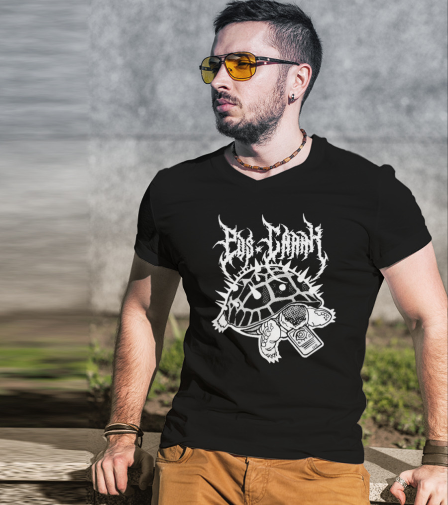 Pus Cran Heavy Metal Turtle With Spiky Shell And Saw Blade T-Shirt