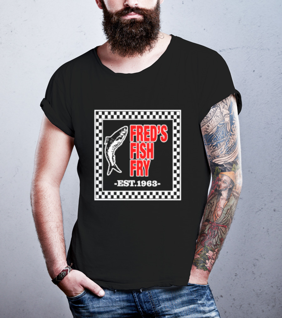 FRED'S FISH FRY EST. 1963 Checkered Border T-Shirt