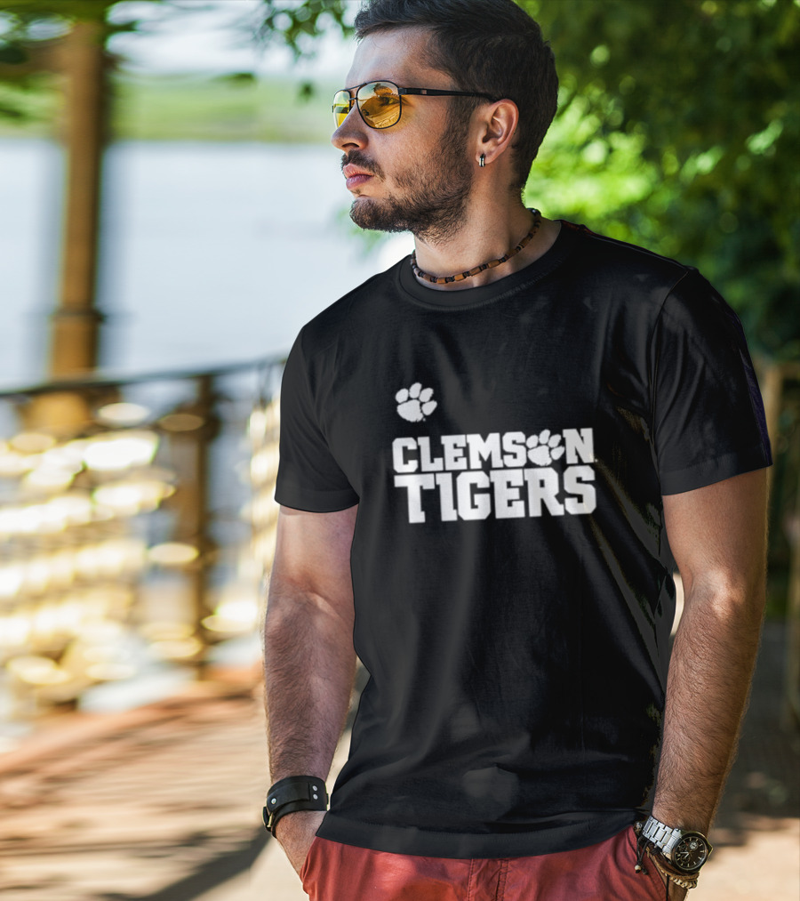 Sam Howell Wearing Clemson Tigers Paw T-Shirt