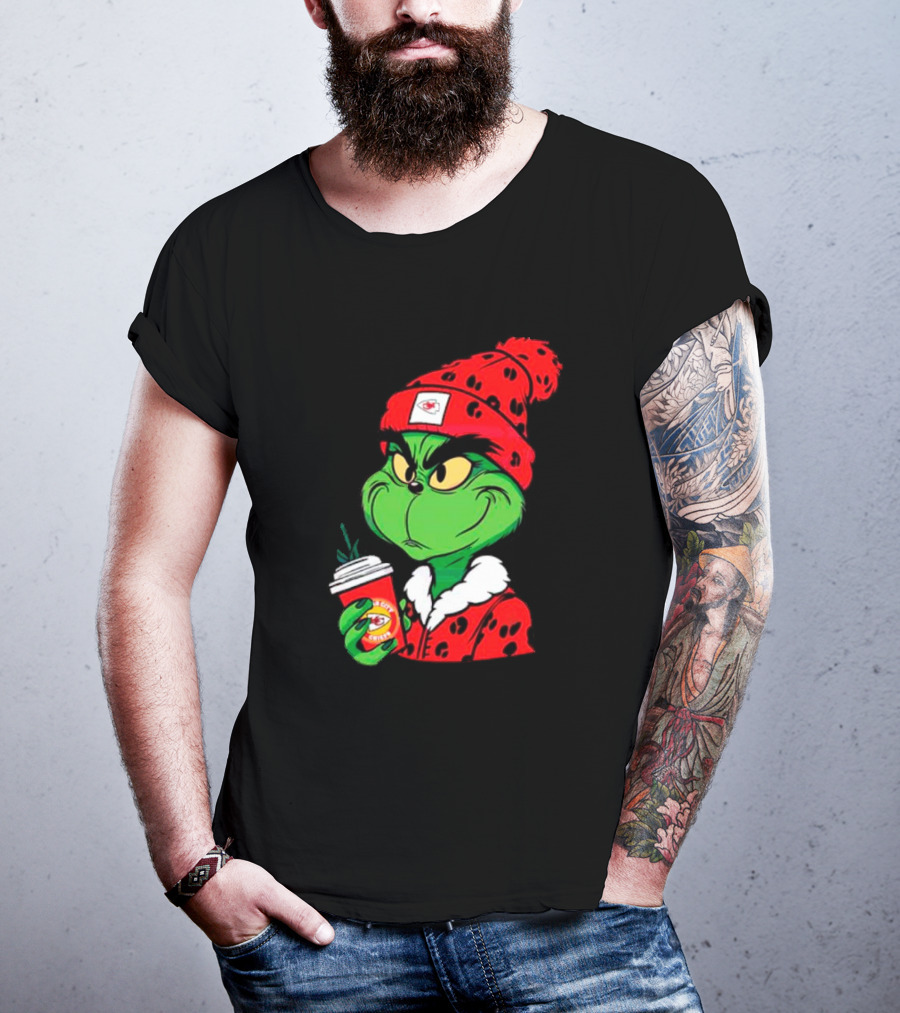 Grinch Leopard Kansas City Chiefs Coffee Beanie T-Shirt
