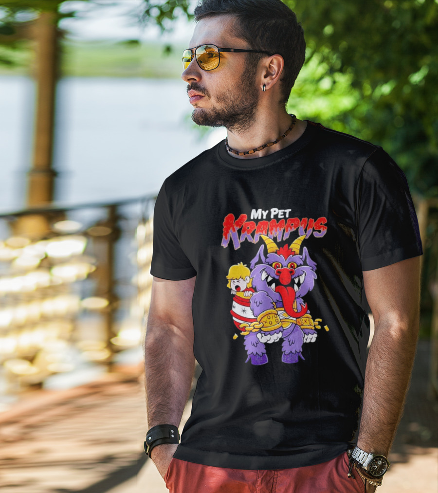 My Pet Krampus Captured Child With Chains And Horned Beast T-Shirt