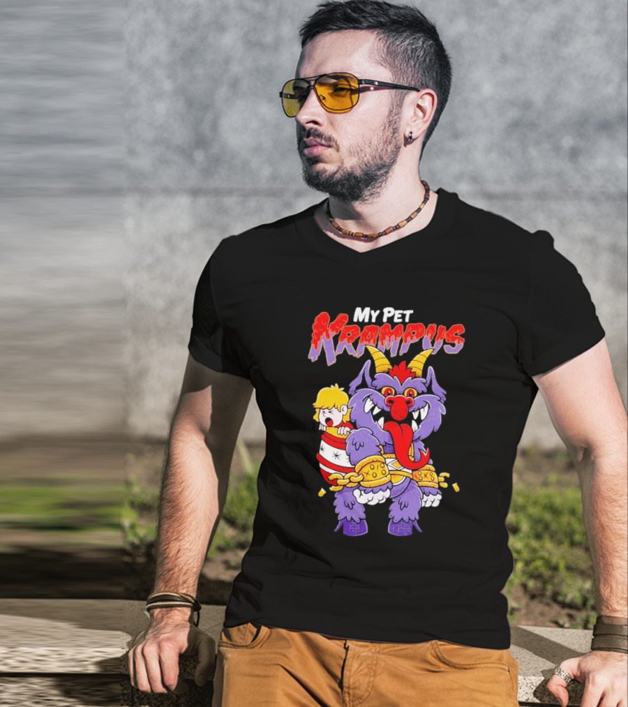 My Pet Krampus Captured Child With Chains And Horned Beast T-Shirt